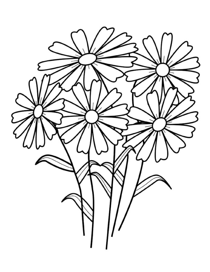 5 flowers coloring page