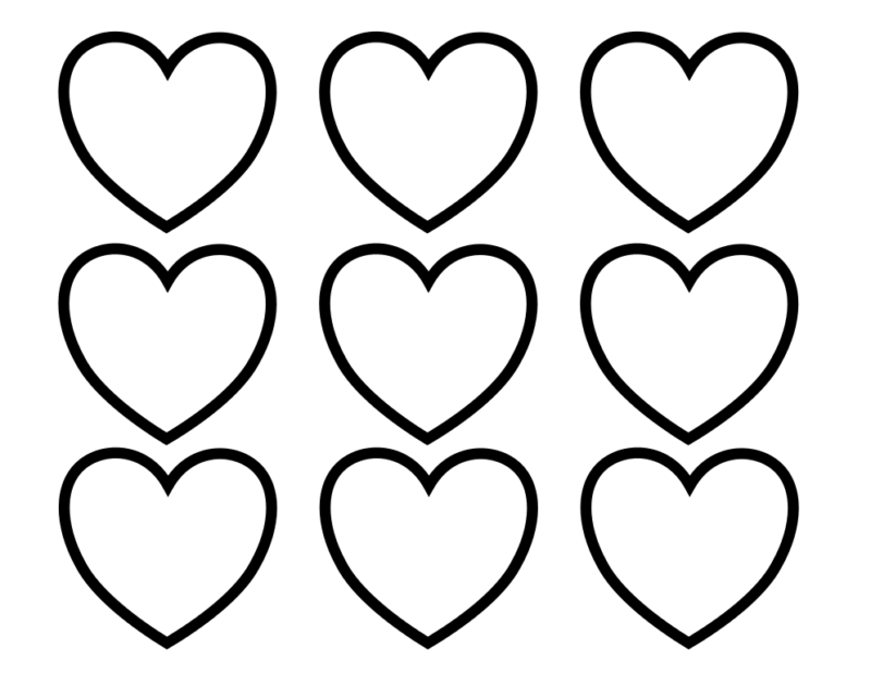 9 little hearts coloring page