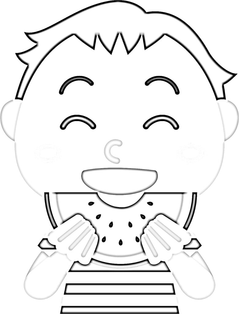 A boy eating coloring page