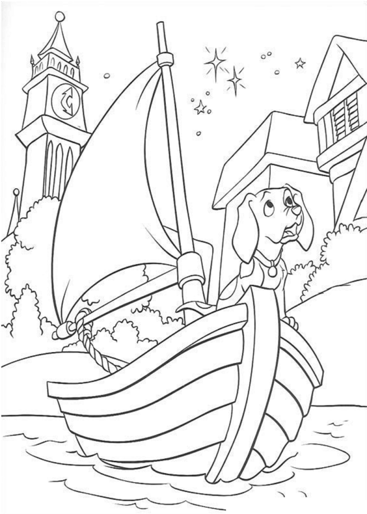 A dalmatian on a boat coloring page