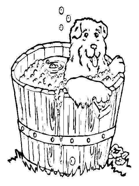 A dog taking a bath coloring page