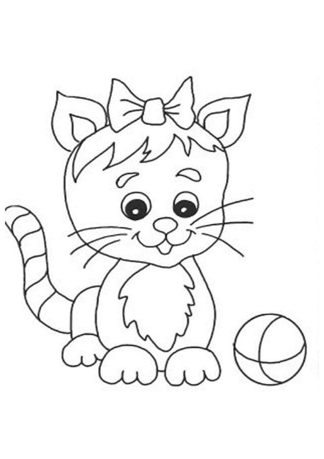 A kitten playing with a ball coloring page