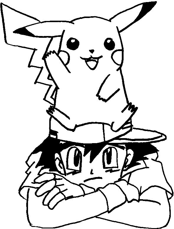 Ash drawing with Pikachu on top of the head