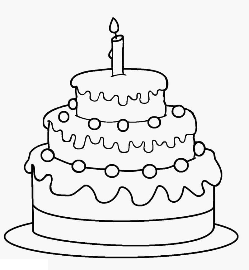 Cake coloring page with a candle on top