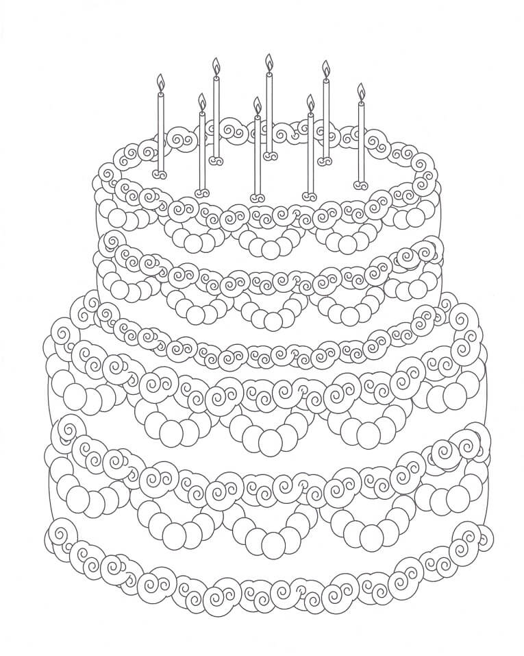 Cake with whipped cream coloring page