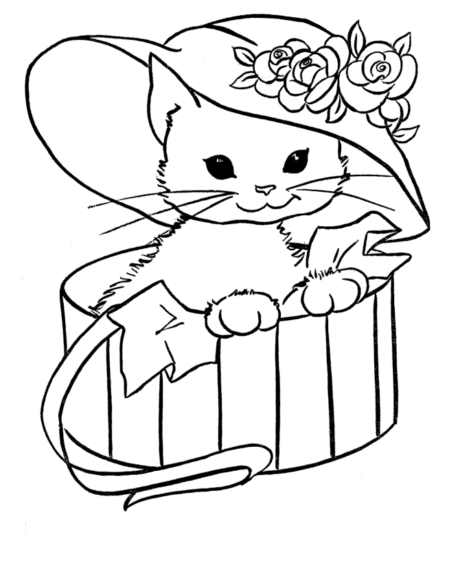 Cat wearing a hat coloring page