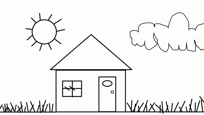 Children's coloring page of a house