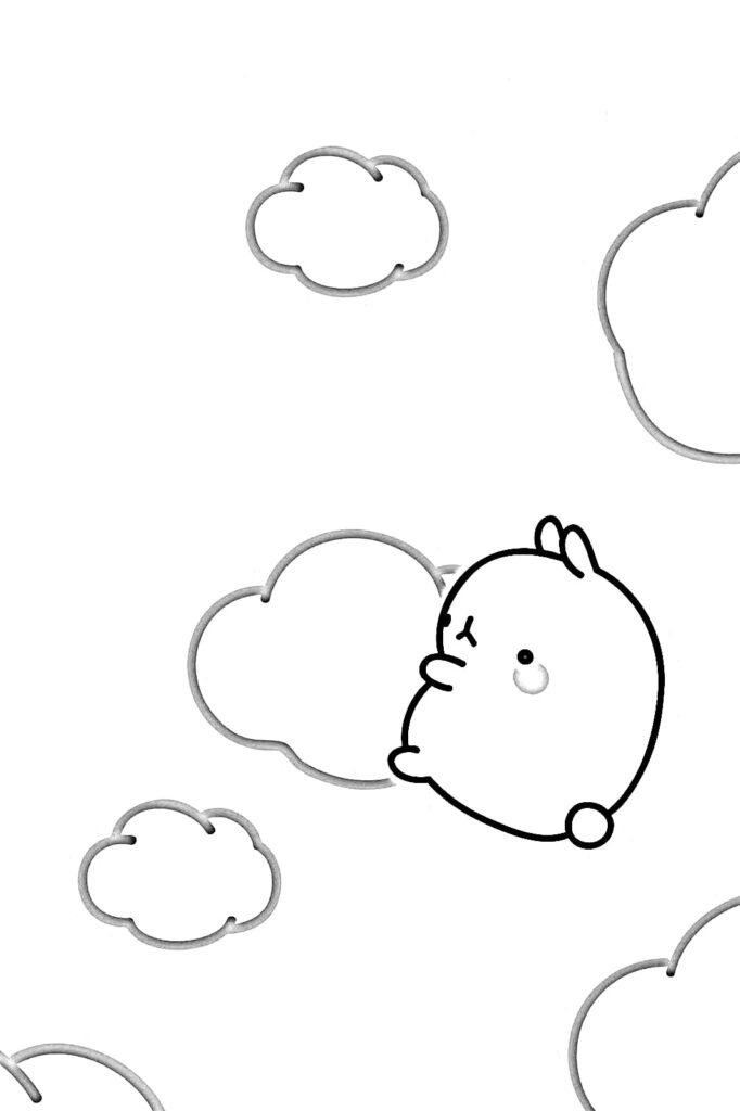 Clouds and cute bunny coloring page
