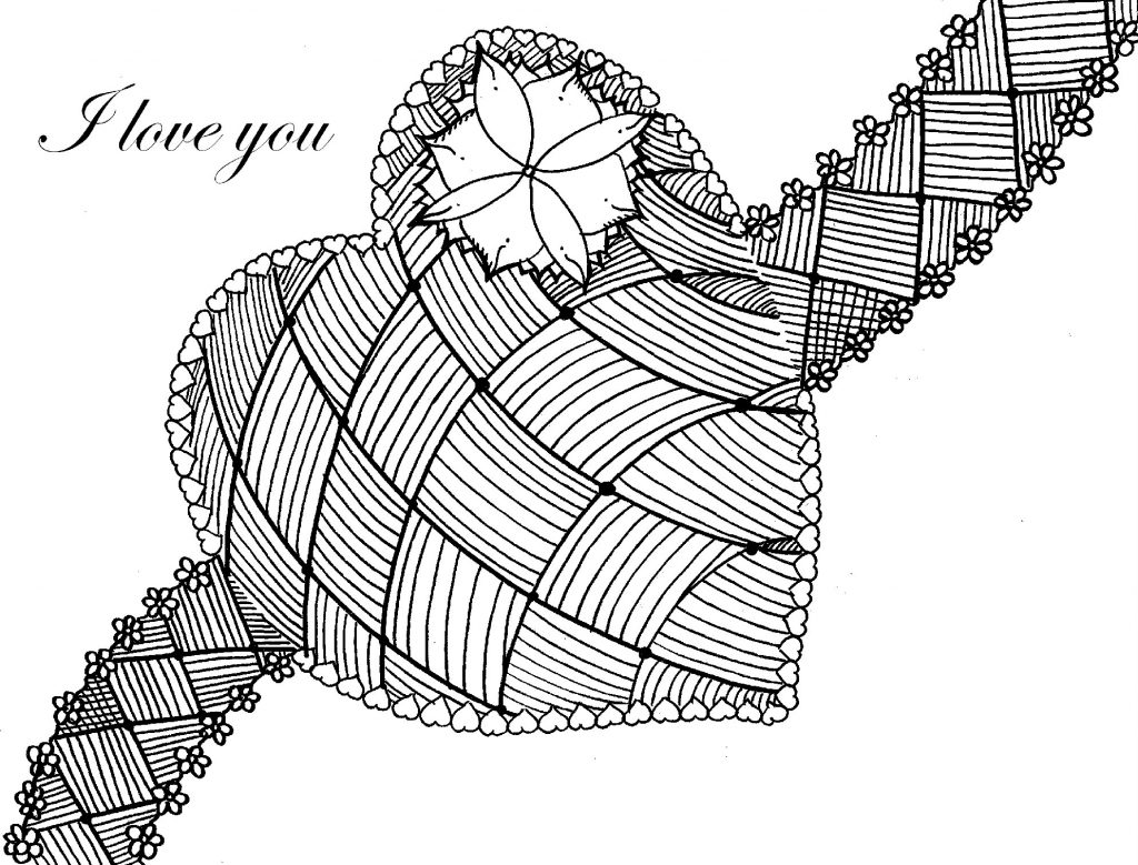 Coloring page of a heart with a phrase