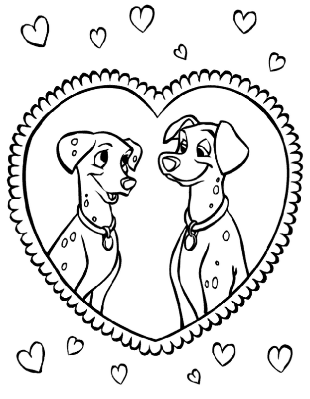 Dalmatians in love coloring page
