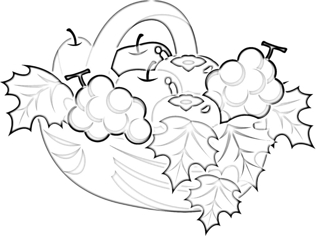 Drawing of a basket with fruits coloring page