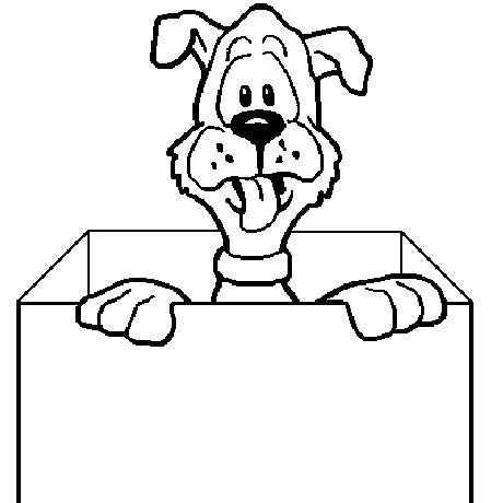 Drawing of a dog inside a box
