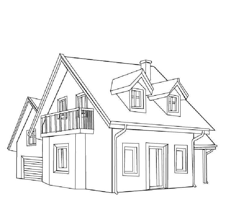 Drawing of a large house with garage