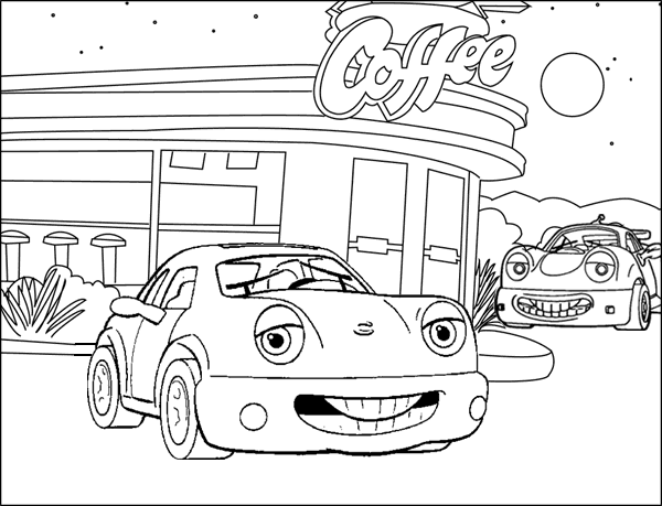 Drawing of two cars with faces