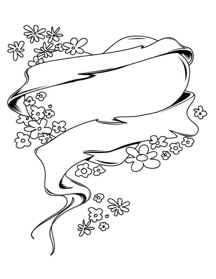 Heart with bow and flowers coloring page