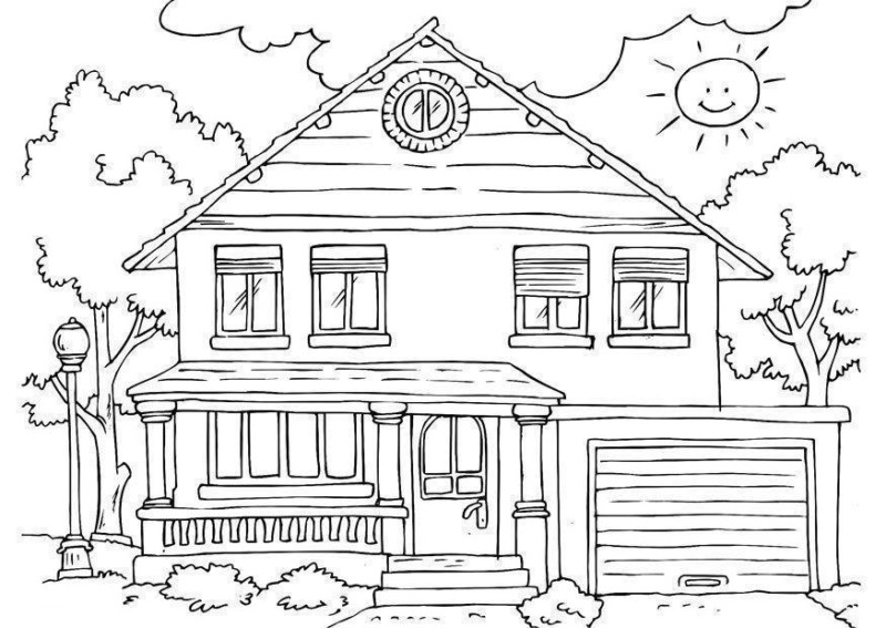 House with garage coloring page