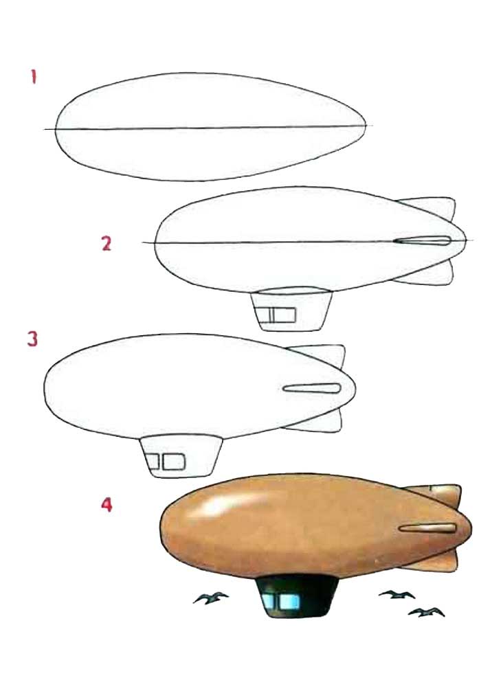 How to draw a blimp Colorless Drawings