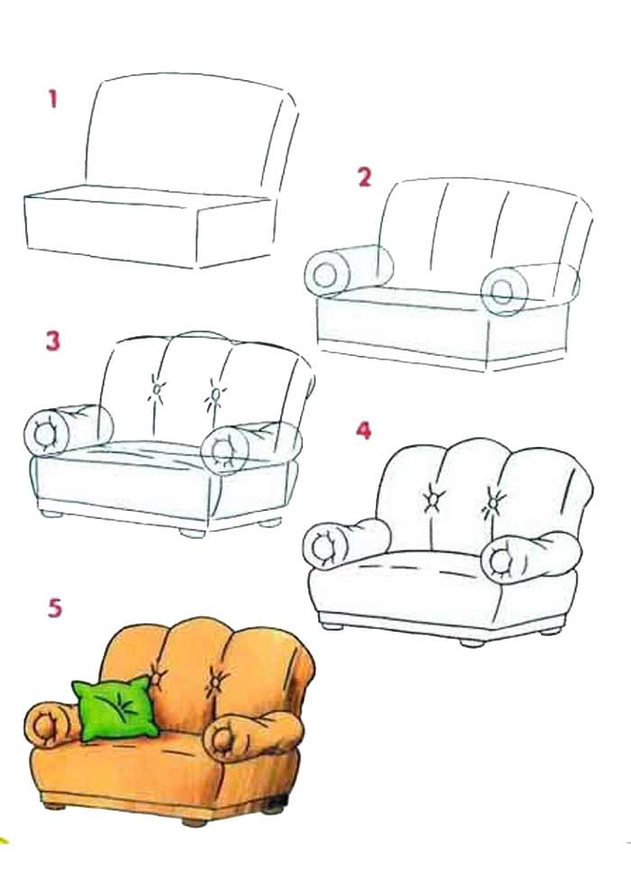 How to draw a sofa easy
