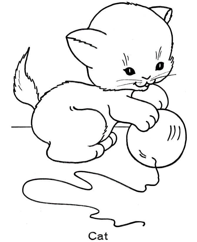 Kitten playing with a ball of yarn coloring page