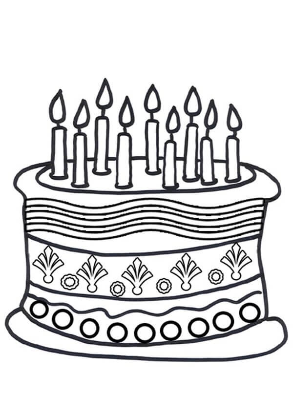 Nine years birthday cake coloring page