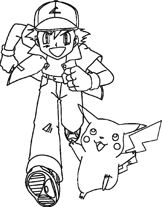 Pikachu and ash coloring pages