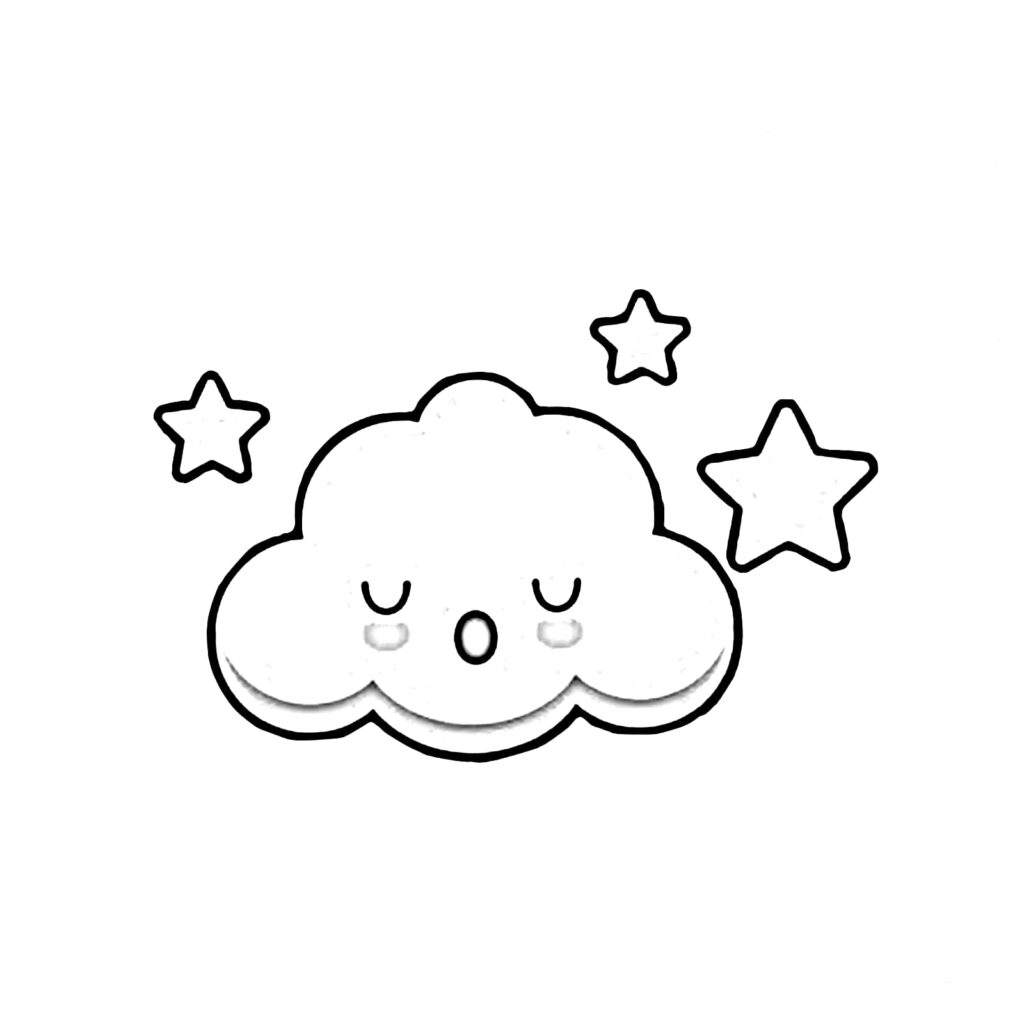 Sleeping cloud and stars coloring page
