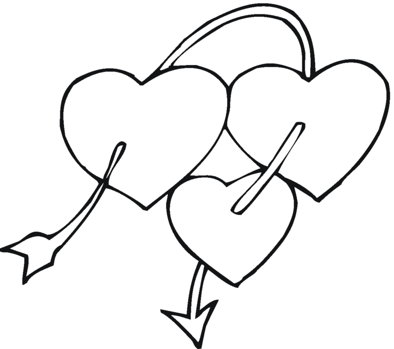 Three Hearts and an arrow coloring page