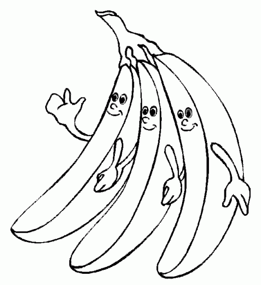 Three friendly bananas coloring page