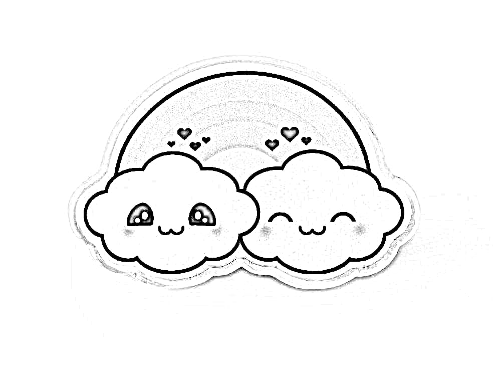 Two clouds and rainbow coloring page