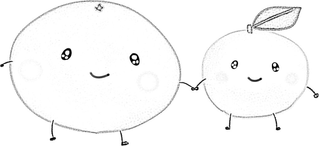 Two tangerines with faces coloring page