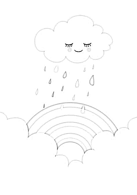 coloring page of a crying cloud and a rainbow