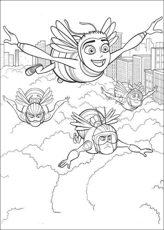 4 bees flying coloring page