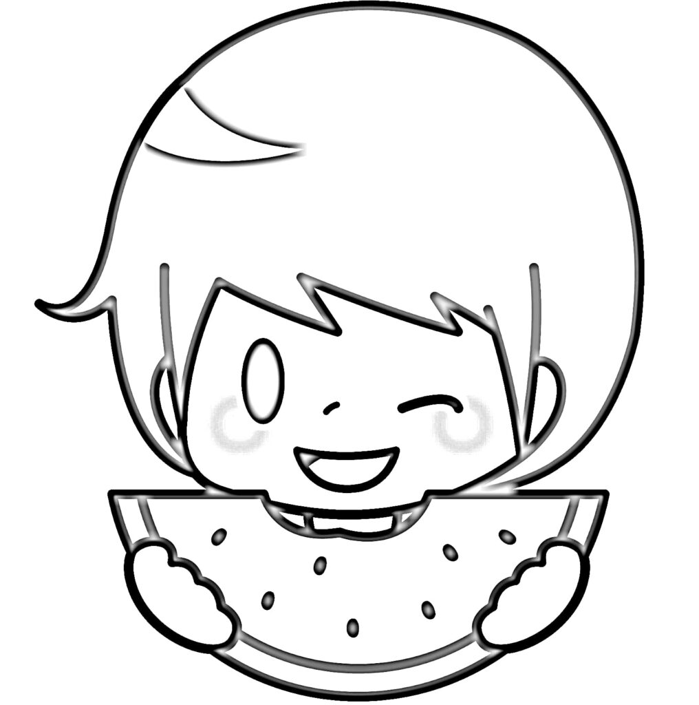 A boy eating watermelon coloring page