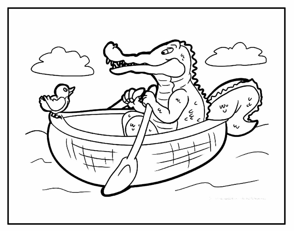 Alligator Sailing in a Boat coloring page