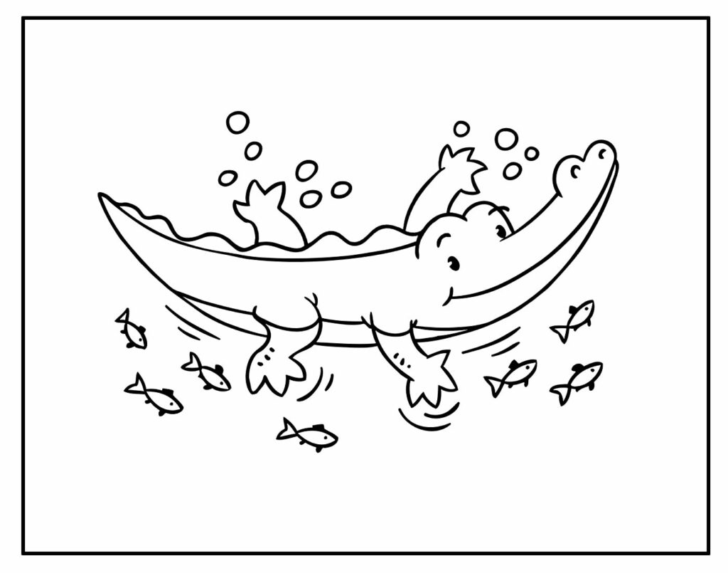 Alligator swimming coloring page