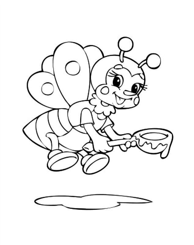 Bee with honey coloring page