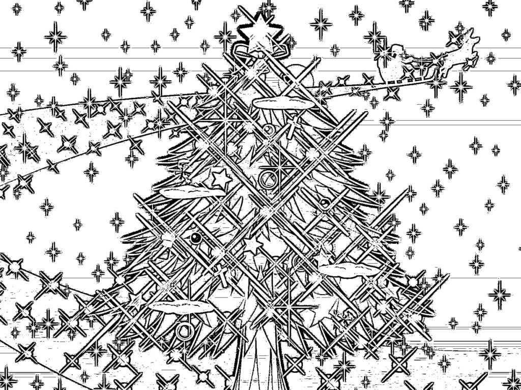 Black and white christmas tree coloring page