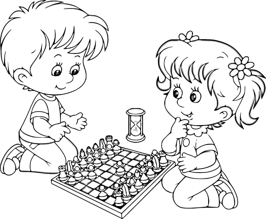 Coloring page of a boy playing with his sister