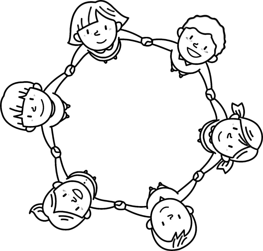 Coloring pages of children forming a circle – Colorless Drawings