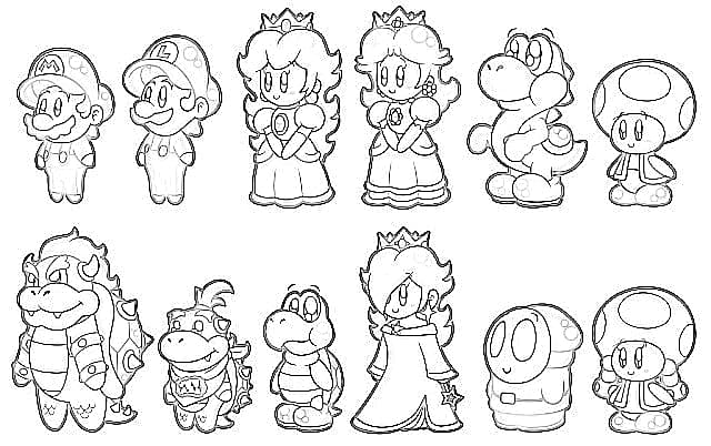Super Mario characters coloring page