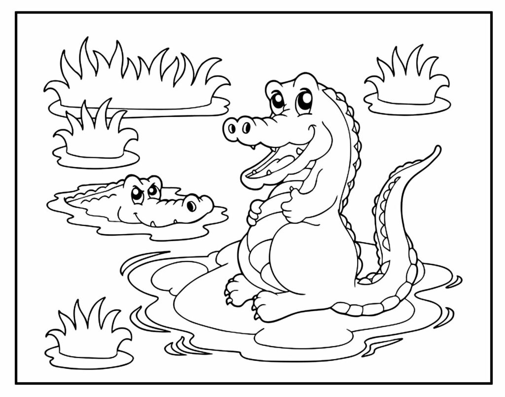 Two baby alligators coloring page