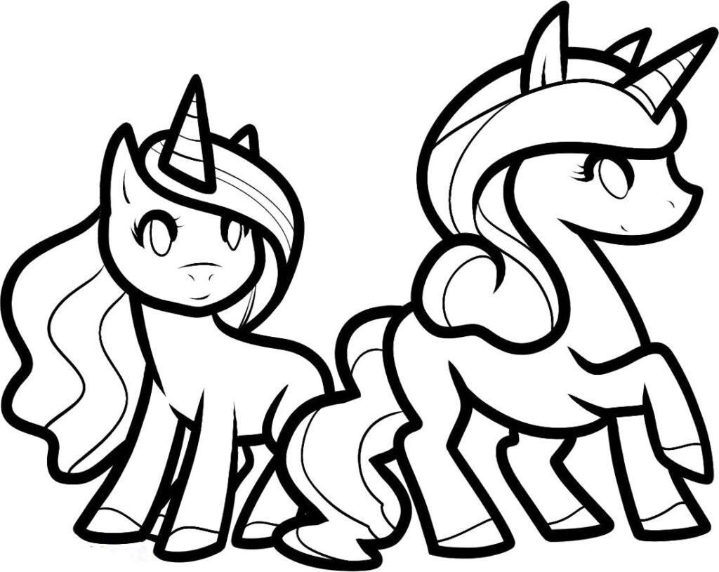 Two unicorns coloring page