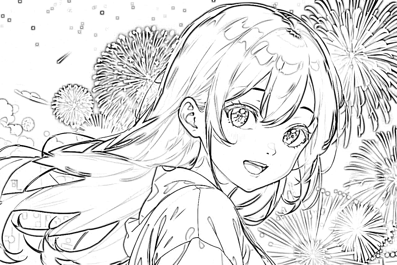 Black and white anime coloring page – Colorless Drawings