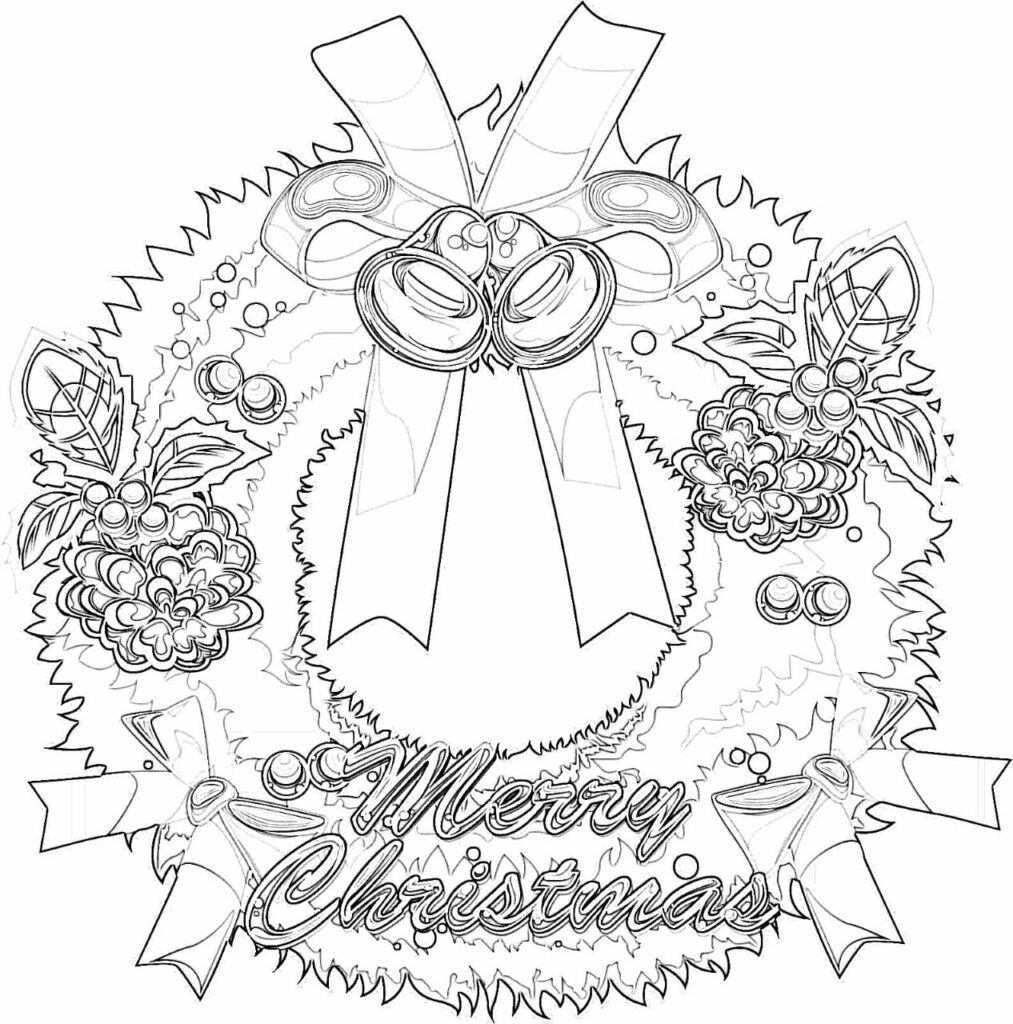 Christmas wreath coloring pages for adults