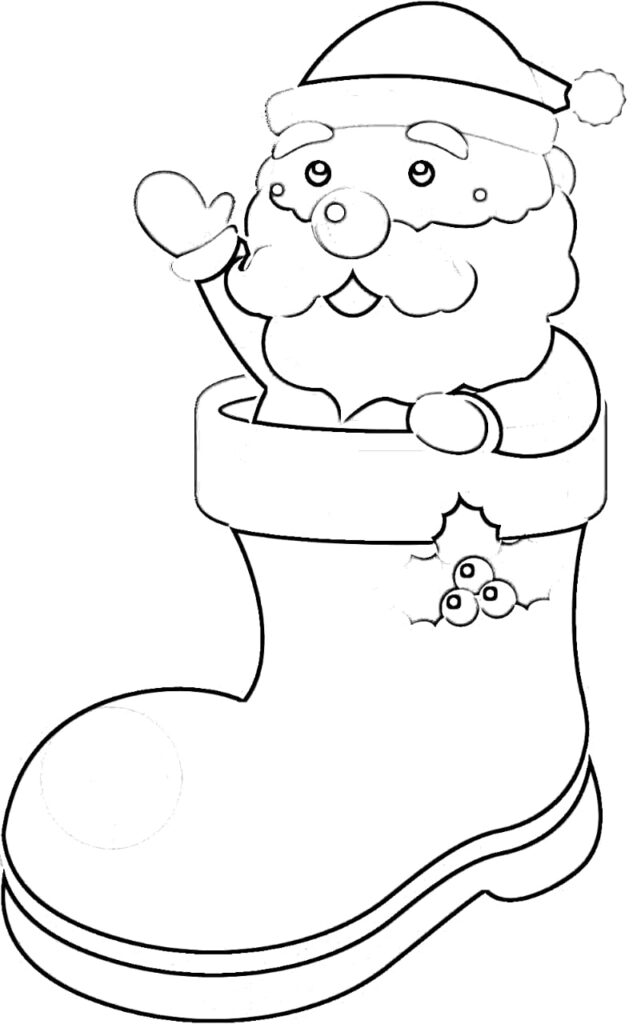 Santa Claus inside a boot coloring page
