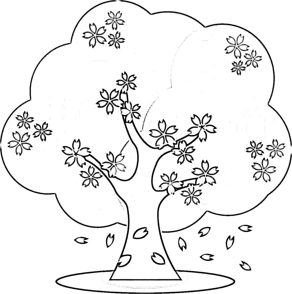 Tree with flowers coloring page
