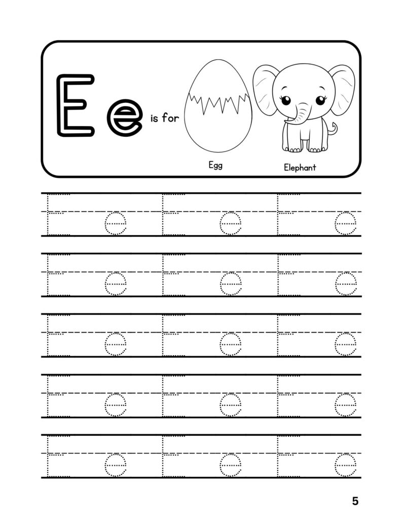 Alphabet (E) Tracing Adventures Coloring Fun for Ages 4-6