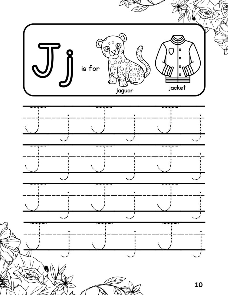 Alphabet (J) Tracing Adventures Coloring Fun for Ages 4-6