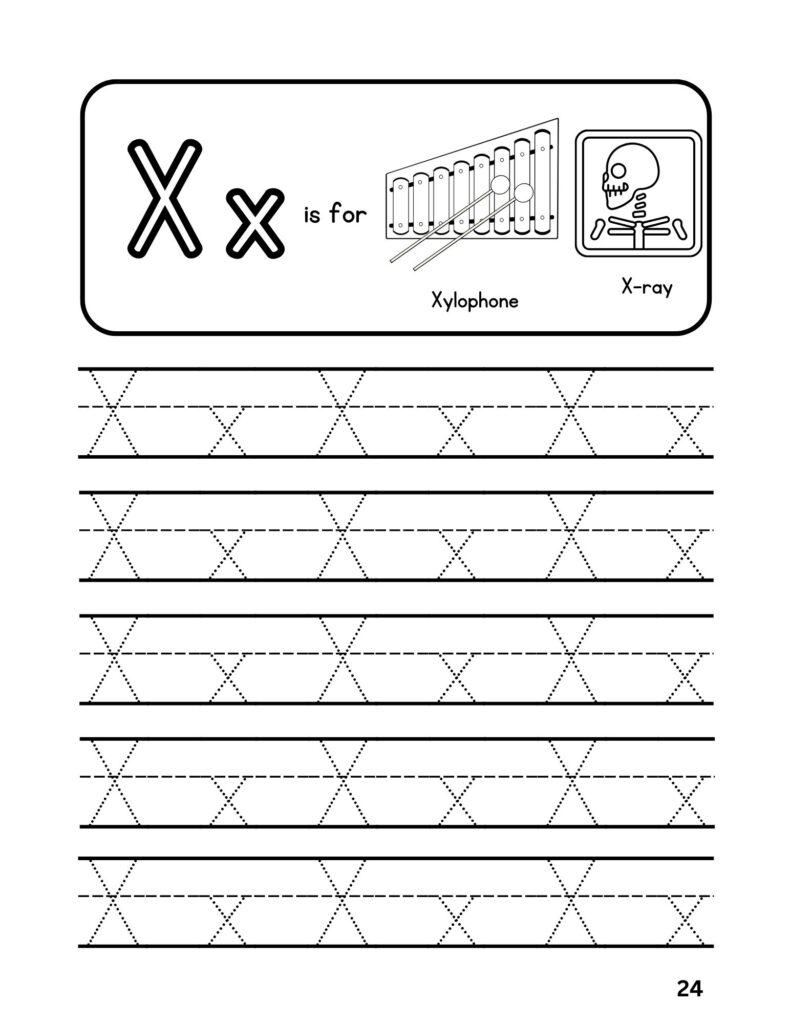 Alphabet (X) Tracing Adventures Coloring Fun for Ages 4-6