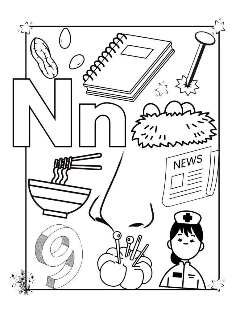 Drawings for kids with the letter N